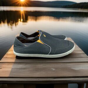 ✅OluKai Nohea Mesh Shoes Men’s 13 Grey Orange Slip On Casual Comfort Loafers